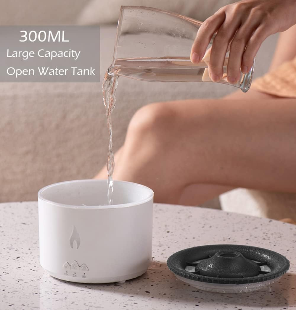 Ultrasonic Volcano Jellyfish Flame Humidifier Original Flame Diffuser Volcano Lamp Aroma Diffuser for Essential Oils Diffusers, Small Fireplace Humidifier Fire Oil Diffuse for Home Large Room Kids
