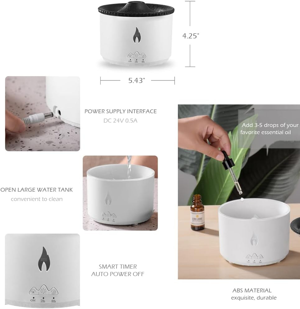 Ultrasonic Volcano Jellyfish Flame Humidifier Original Flame Diffuser Volcano Lamp Aroma Diffuser for Essential Oils Diffusers, Small Fireplace Humidifier Fire Oil Diffuse for Home Large Room Kids
