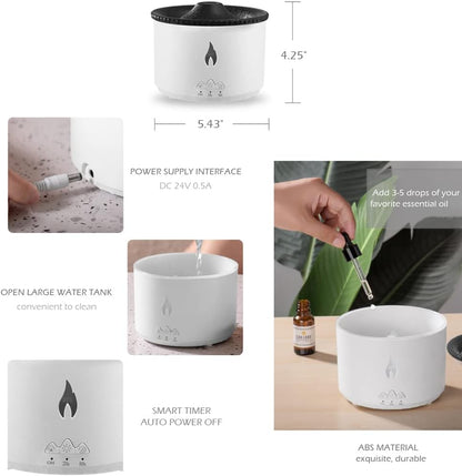 Ultrasonic Volcano Jellyfish Flame Humidifier Original Flame Diffuser Volcano Lamp Aroma Diffuser for Essential Oils Diffusers, Small Fireplace Humidifier Fire Oil Diffuse for Home Large Room Kids